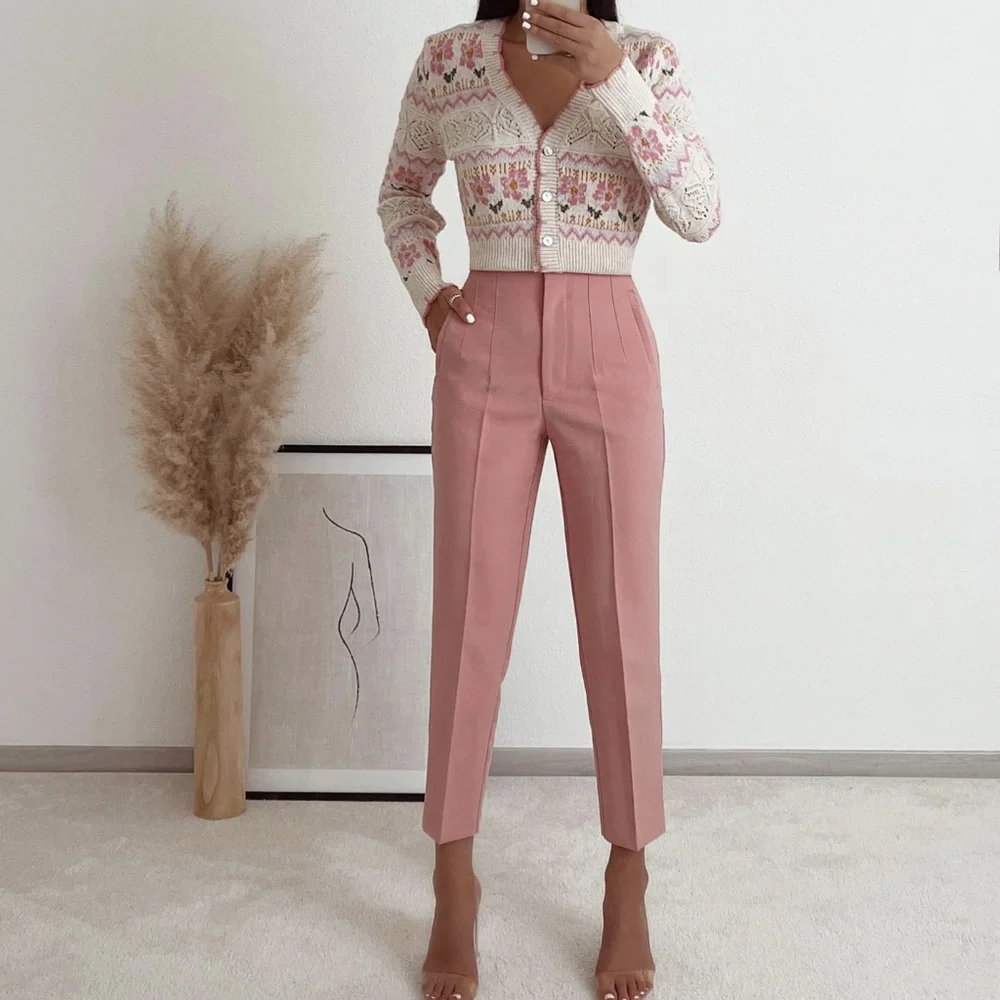 ZARA Women HIGH WAIST PANTS CORAL PINK MARSALA S - Picture 5 of 12